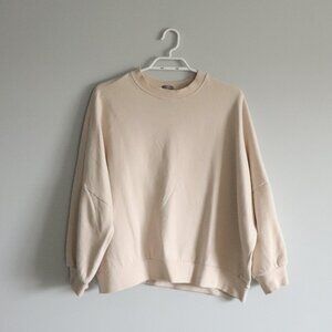 Gap Women's Sz L Beige Raglan Sleeve Crewneck Fleece Pullover Lounge Sweater